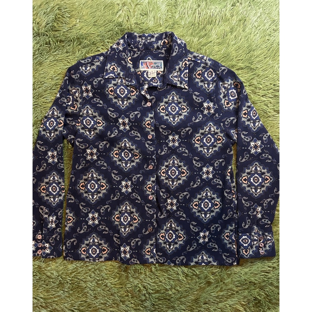 La Cabana Button Down Men L Navy All Night Long Retro Psychedelic Paisley Shirt